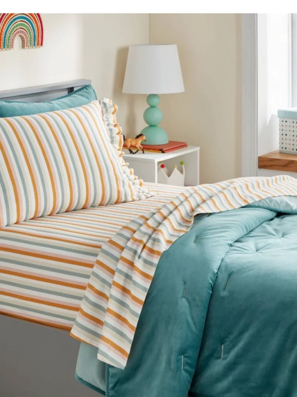 PILLOWFORT NWT Striped Cotton Kids' Sheet Set -multi -full - Picture 2 of 8
